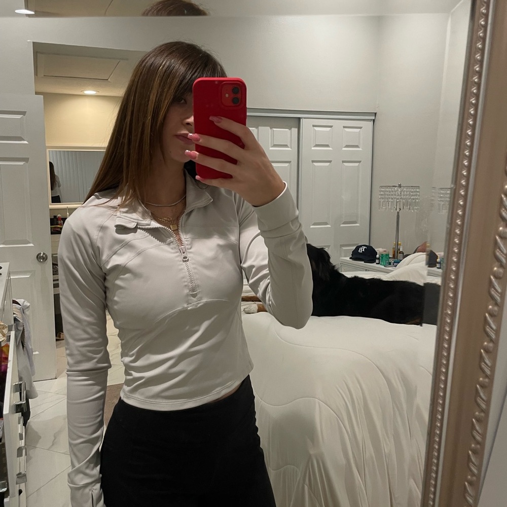 Women's Long Sleeve Quarter-Zip Top - Light Gray